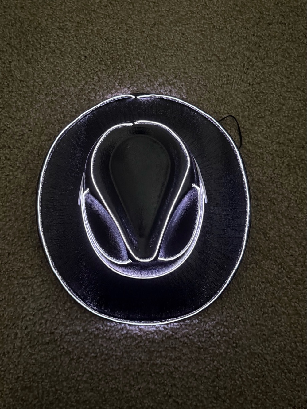 Black LED Cowboy Hat with White Light Trim